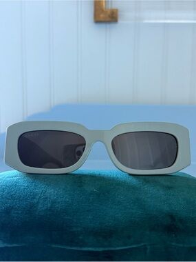 Gucci Off-White Rectangular Sunglasses with Brown Lenses